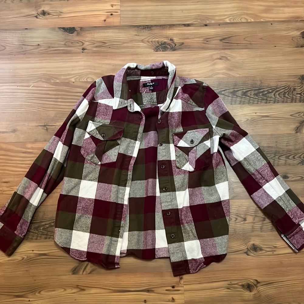 green and dark red flannel